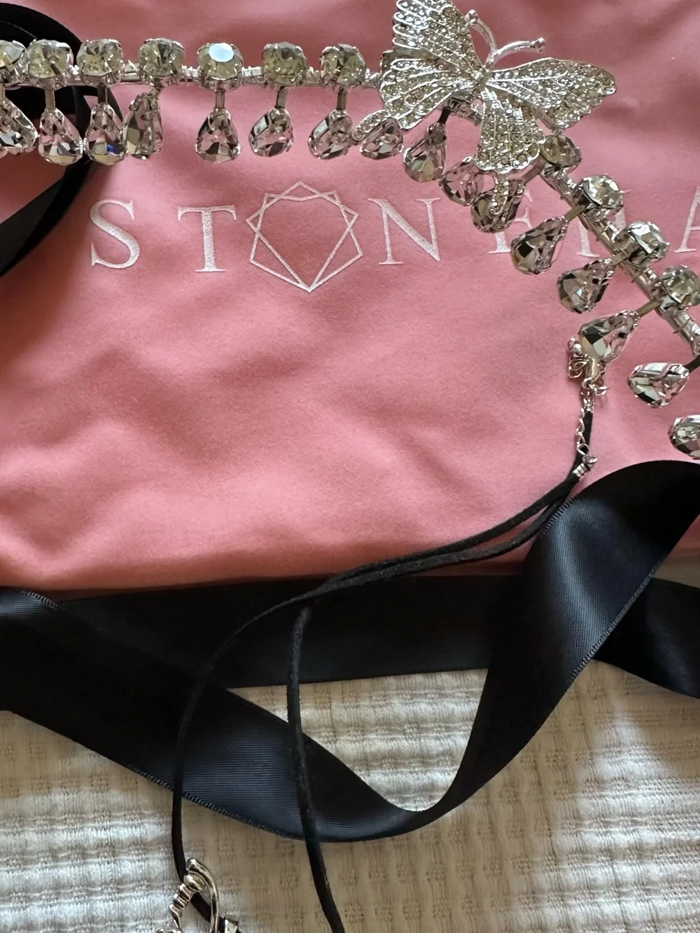 Selkie Black Satin Ribbon Crystal Headband